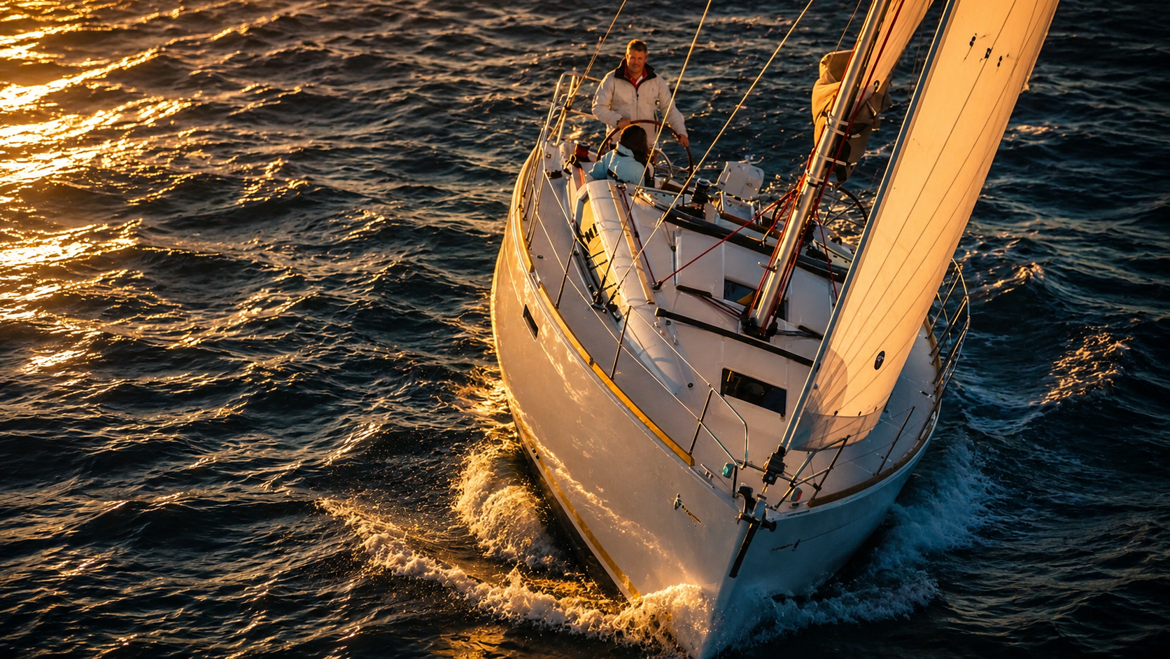 Jeanneau 38 sailing at sunset on the Chesapeake Bay