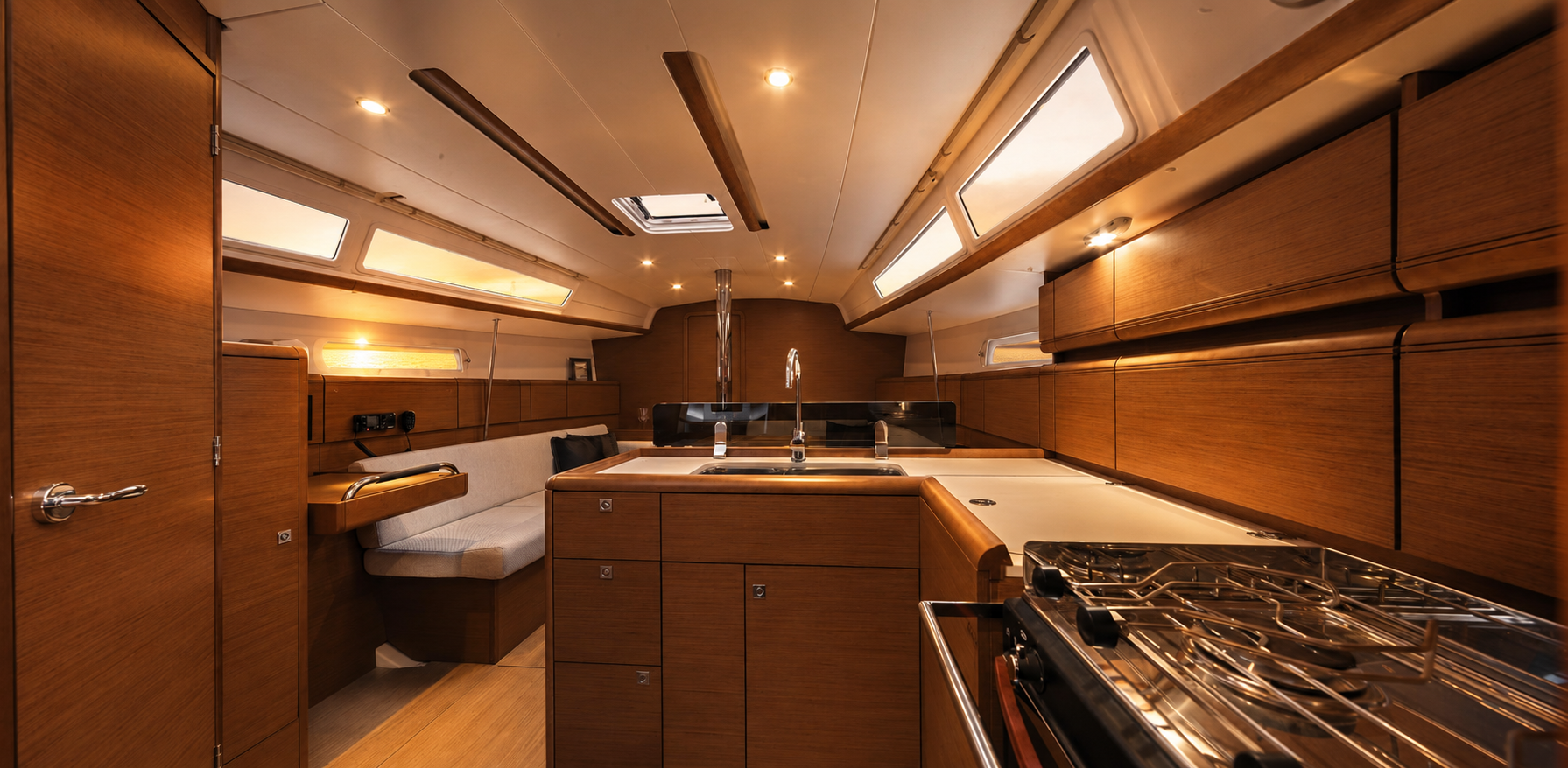 Interior salon and galley of the Jeanneau 38